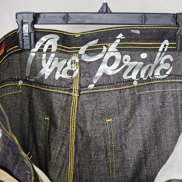 Y2K Vintage Project Mayhem Baggy Embroidered One Pride Jeans 38 X 32 Dark Wash - Picture 12 of 16